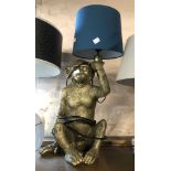 Three modern figural table lamps depicting a rabbit, bulldog and chimpanzee with metallic and