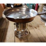 A vintage silver plated flambe stove - sold with a copper flambe pan