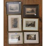 A small selection of framed small format engravings, all depicting named views