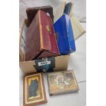 A box containing a quantity of vintage card sets and games including enamelled card case, etc.