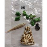 A bag containing a small quantity of collectable items comprising resin figurine depicting Romeo and