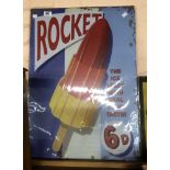A large modern printed tin sign for 'Rocket' ice lollies
