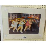 Beryl Cook: a clip framed medium format coloured print entitled ' Girls in a Taxi'