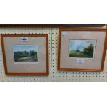 Ken Hildrew: a pair of watercolours, both depicting rural landscapes with church spires - signed