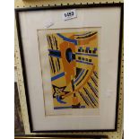Serge Gladky: a framed Art Deco coloured print from the 1st series of 'Nouvelles Compositions