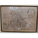 Thomas Kitchin: a Hogarth framed map print of Brecknock Shire, partly hand coloured and with general