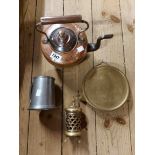 A small quantity of metalware including copper kettle, pewter tankard, etc.