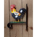 A modern painted cast iron hanging basket wall hook of cockerel pattern