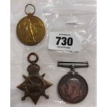 Three WWI medals comprising George V 1914-1918, 1914-1918 Great War and 1914-1915 Star - all