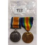 Two WWI medals comprising Great War medal and George V medal marked for Pte A. Hallock ASC M2-