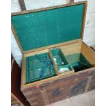 A 1.02m antique oak silver chest with iron strapping and fitted compartmentalised interior - bearing