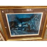 Terence Cuneo: a gilt framed large format coloured locomotive print entitled 'Night Express' -