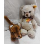 A Steiff teddy bear 'Petsy' with button to ear and original label - sold with a similar dachshund