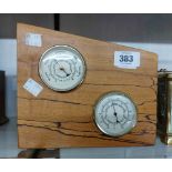 A spalted beech weather station with barometer and temperature dials