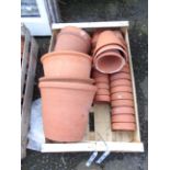 A crate containing a quantity of terracotta pots