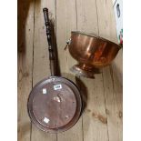 A silver on copper punch bowl (silver rubbed off) - sold with a copper bed warming pan