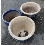 Three large glazed garden pots
