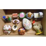 A small collection of modern porcelain novelty trinket boxes including Limoges, etc.