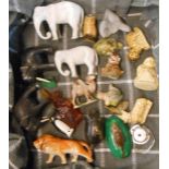 A small crate containing a quantity of ceramic, glass and other collectable animal figurines