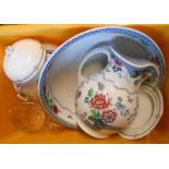 A crate containing a quantity of assorted ceramic items including Losolware jug and bowl, Paragon