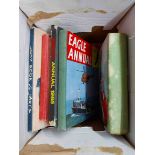 A box containing a selection of vintage children's hardback annuals and other titles including