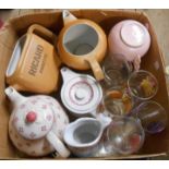 A box containing a quantity of assorted ceramic and glass items including two French pottery