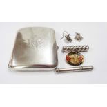 A silver cigarette case with 1916 German inscription and engraved initials - sold with a nib case,