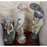 A Lladro figurine depicting a Japanese lady with a parasol and a similar depicting a lady with a