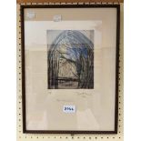Janet McKenzie: a framed monochrome etching artist's proof - signed, dated 1984 and with inscription