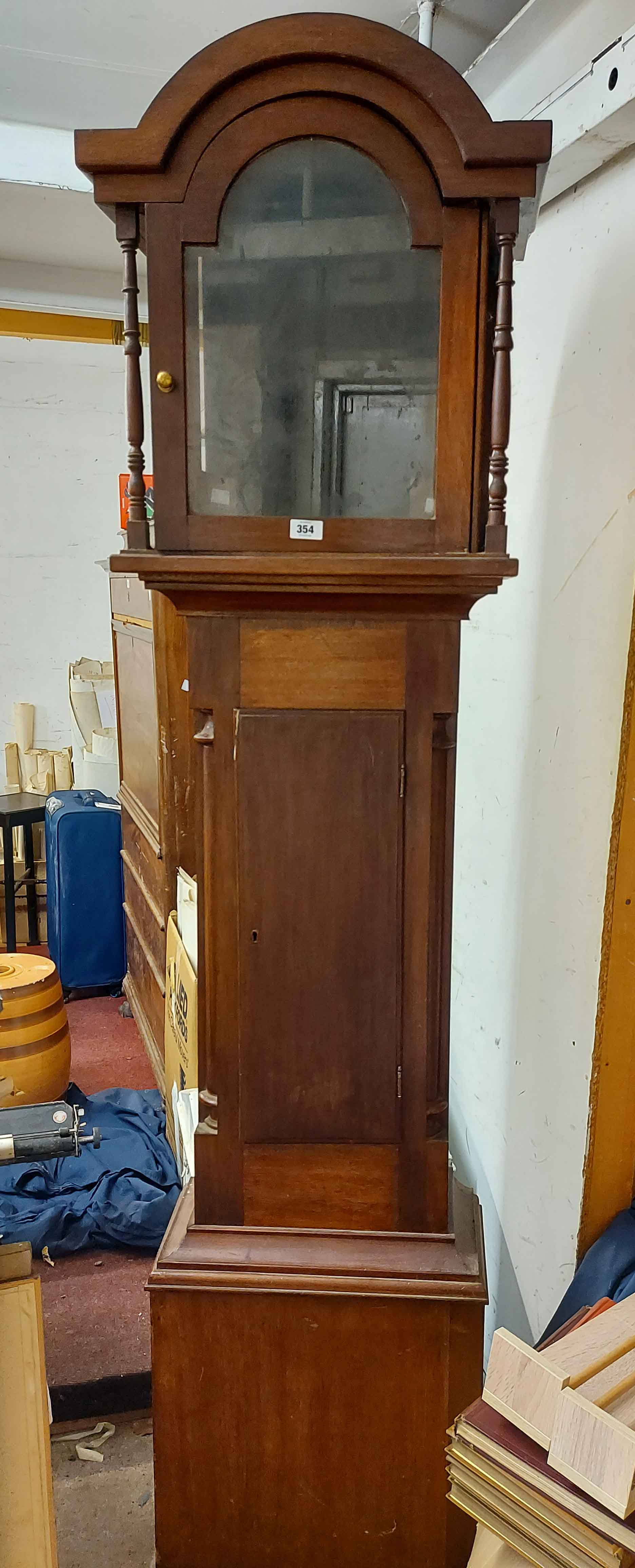 A 19th Century mahogany long case clock case to take 30cm arched dial