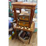 A vintage Sorrento ware souvenir games table with reversable top - sold with a similar locker table,