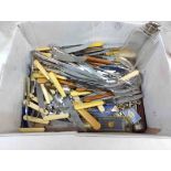 A box containing a quantity of silver plated cutlery and other items