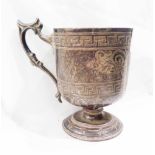 A damaged Victorian Scottish silver footed cup with Greek key banding and cast hand - Glasgow mid