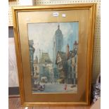 Langstaffe: a pair of gilt framed and slipped watercolours, both depicting continental town scenes