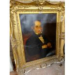 An ornate gilt gesso framed antique oil on canvas portrait of a gentleman - 90cm X 69cm - canvas