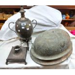 A large antique silver plated meat dome, samovar and two stands - various condition