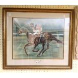 Jacqueline Edwards: a gilt framed large format pastel study of a racehorse and jockey entitled '