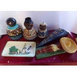 A small selection of West Country pottery including Bovey Tracey souvenir dish depicting Porlock