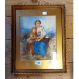 A gilt framed English School watercolour study of a mother and daughter - 25cm X 21cm
