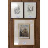 A gilt framed coloured engraving entitled 'Exeter Cathedral' - sold with two views of Lyme Regis