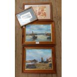 G.E. Scott: a framed oil on board, depicting a figure in a sailing boat - signed - sold with a