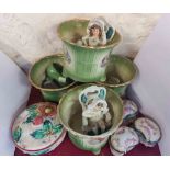 A quantity of assorted ceramic items including four green glazed Staffordshire Ironstone