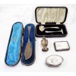 Two antique continental white metal snuff boxes (1 with decorated mother-of-pearl panels) - sold