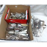 A box containing a large quantity of silver plated and other cutlery including Kings pattern, also