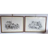 A pair of framed Spanish equestrian monochrome prints, both depicting picadors