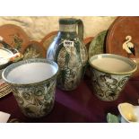 A Glyn Colledge Denby stoneware jug decorated with a stylised leaf pattern - sold with two similar