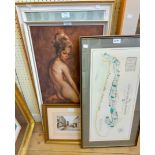 Four assorted framed prints including a photograph of Newton Abbot and The Old Course St. Andrews,