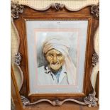 N. Gent: a ornate framed modern watercolour portrait of an Eastern man - signed and dated '89 -
