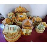 A selection of cottageware items by Price Bros. and other makers including biscuit barrel, teapot,