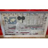 A framed Mariner's Chart print with various details, map and characters